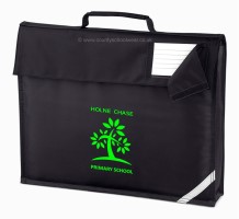 School book bag with school logo print and name card