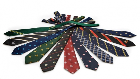 School uniform ties, custom design, stripes and badged with school badge or motif