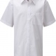 Boys school shirt with tie collar, short sleeves in White and Light / Sky Blue