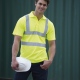 Hi vis polo shirt, work safety wear, fluorescent orange or yellow, reflective 