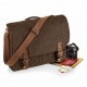 School or college vintage canvas satchel style bag, pockets, shoulder strap