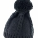 Cable knit winter beanie hat with pom pom gives ear protection from the cold