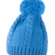 Cable knit winter beanie hat with pom pom gives ear protection from the cold