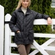 Diamond quilted padded jacket, corduroy collar, patch pockets, taffeta polyester