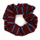 School or club scrunchie, thin stripe, 100% polyester, maroon / saxe