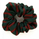 School or club scrunchie, thin stripe, 100% polyester, green / red
