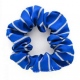 School or club scrunchie, thin stripe, 100% polyester, royal blue / white