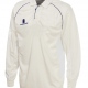 Surridge premier cricket shirt long sleeve with contrast piping and mesh panels - White / Navy Blue Surridge premier cricket shirt long sleeve with contrast piping and mesh panels