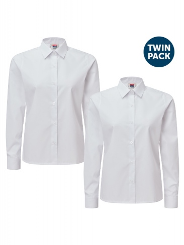 School Blouse Long Sleeve Twin Pack White
