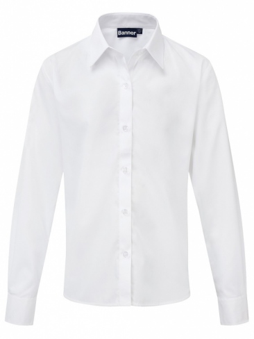 White School Blouse Slim Fit Long Sleeve Tie Collar Twin Pack