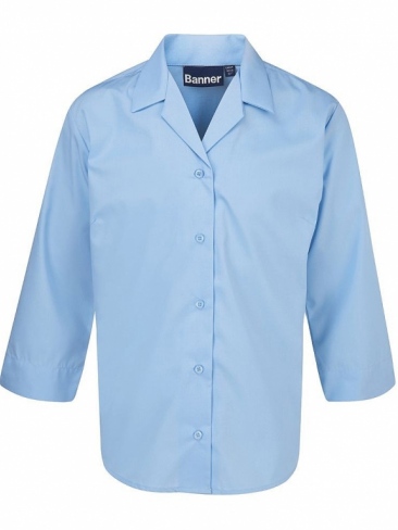 Fitted School Blouse 3/4 Sleeve Revere Collar Twin Pack 2 Colours